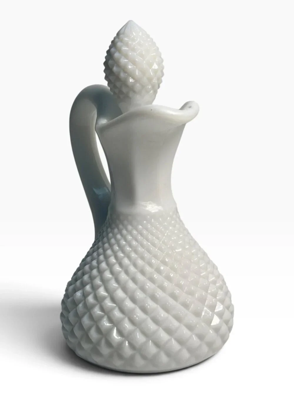 Vintage Antique White Milk Glass Lidded Pitcher Creamer Hobnail Rough Pontil 4.5